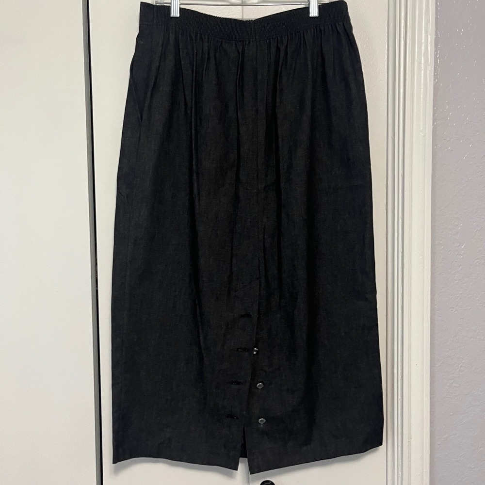 Vintage Black Denim Two Piece Set Square Neck Tank Top and Midi Skirt Blacko - Picture 6 of 6